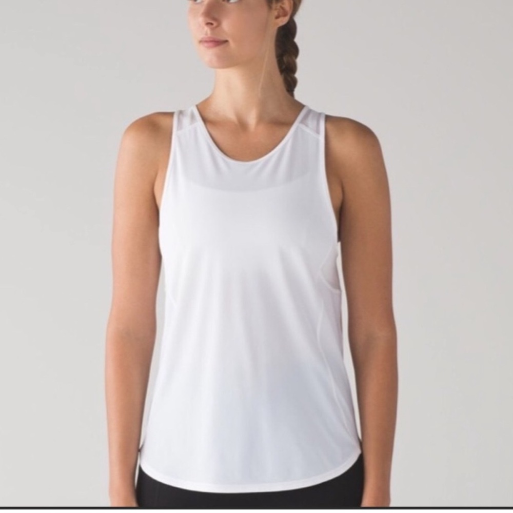 Lululemon White Mesh Run Sculpt Tank II